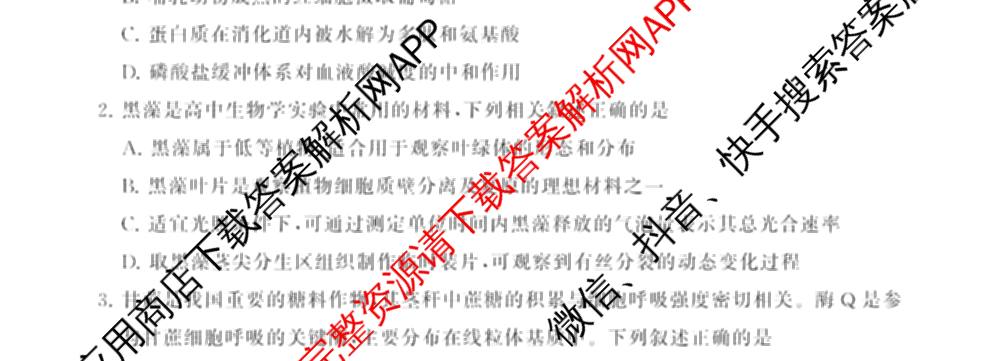 山西省2026届高三年级四月阶段练(SX)试卷及答案汇总(已更新生物(SX)、地理(HN)、政治(HN)等21份)生物试题