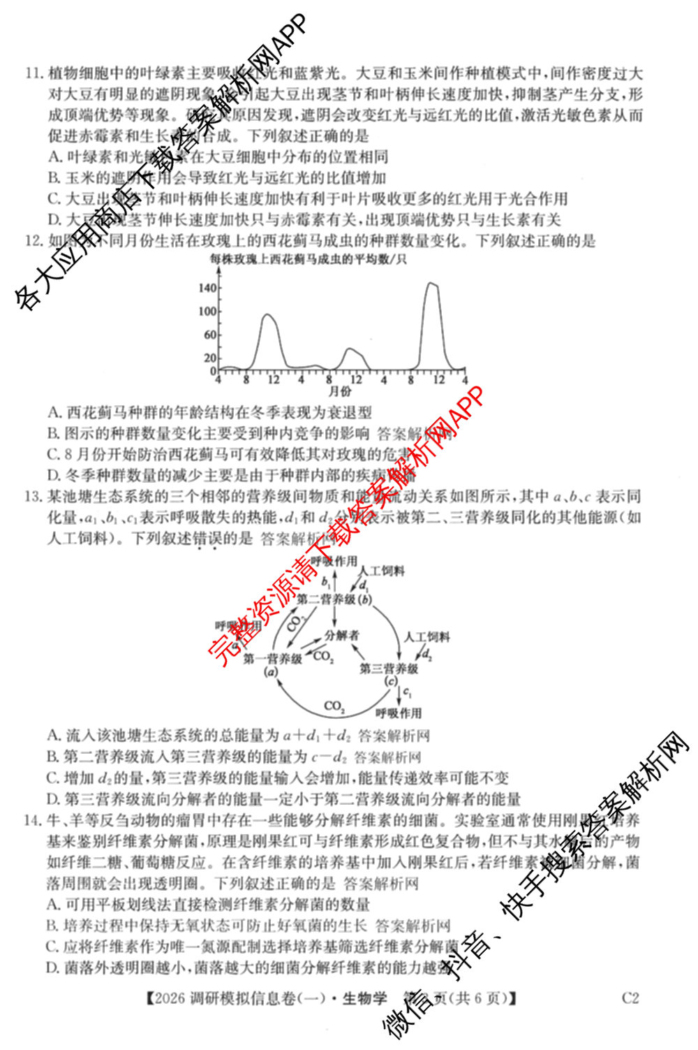 2026届全国高考调研模拟信息卷(一)1试卷及答案汇总(已更新数学 政治(河南) 物理(C1)等14份)生物试题