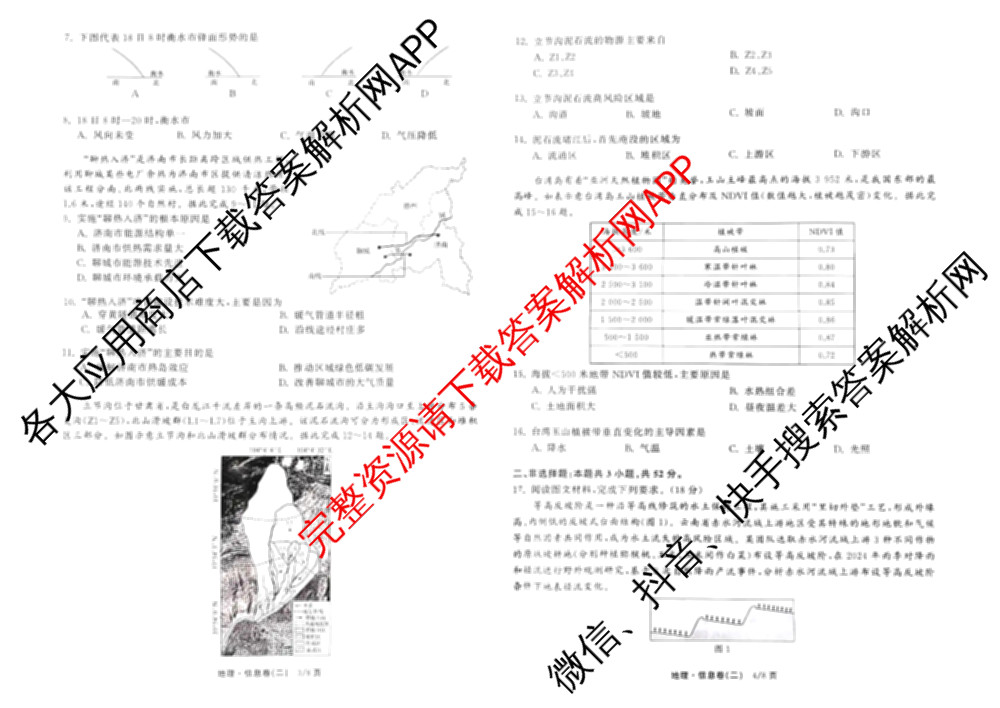 天舟高考衡中同卷2026年普通高等学校招生全国统一考试模拟信息卷(二)2各科答案及试卷(已更新化学(JY) 物理(HJ) 物理(WY)等24份)地理试题