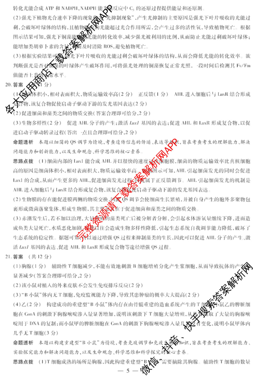天一大联考2024-2025学年高中毕业班阶段性测试(一)试卷及答案汇总（含历史、物理、生物等）生物答案