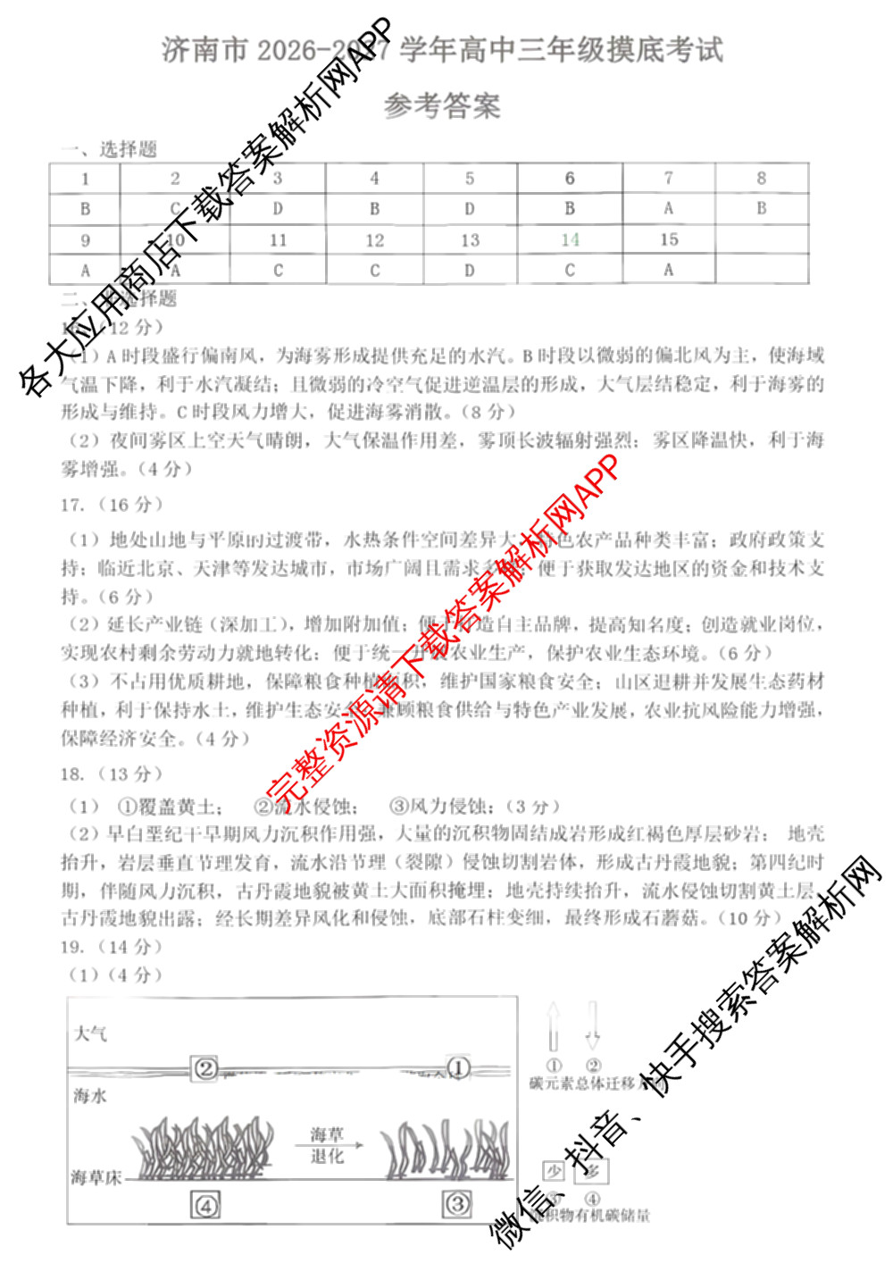 山东省济南市2026-2027学年高中三年级摸底考试(9月)(已更新化学 历史 地理等9份)地理答案