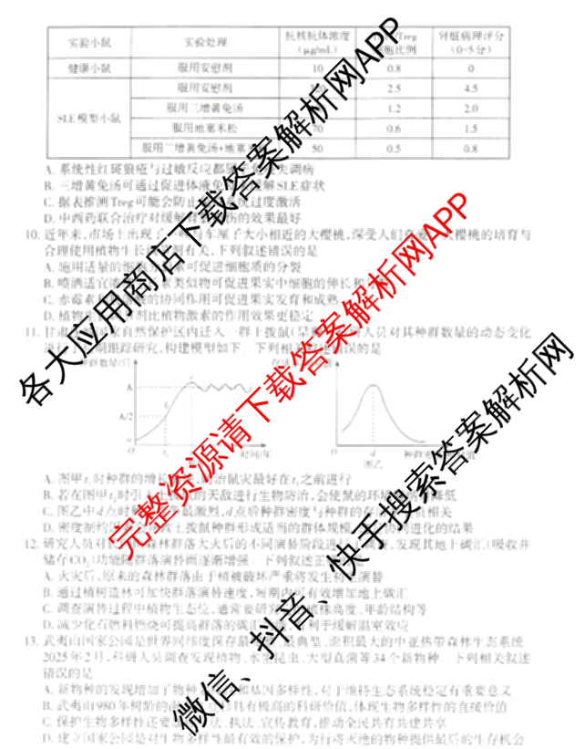 [太原二模]太原市2025年高三年级模拟考试(二): 含政治、物理、英语试卷解析生物试题