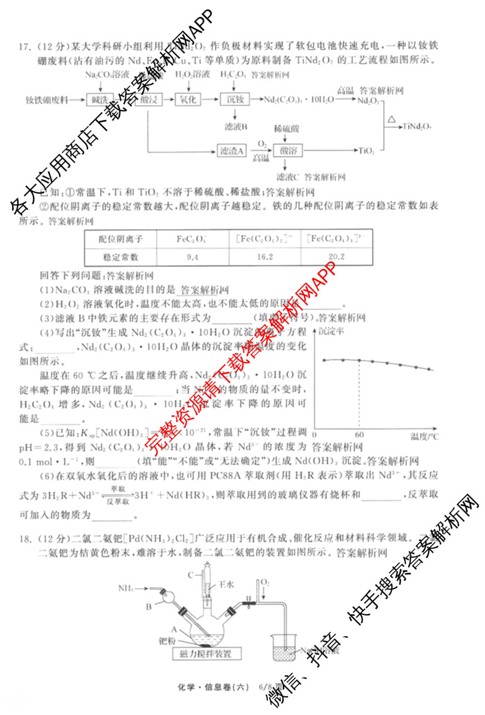天舟高考衡中同卷2026年普通高等学校招生全国统一考试模拟信息卷(六)6试卷及答案汇总: 含地理、物理(JY)、物理(山东版)试卷解析化学试题