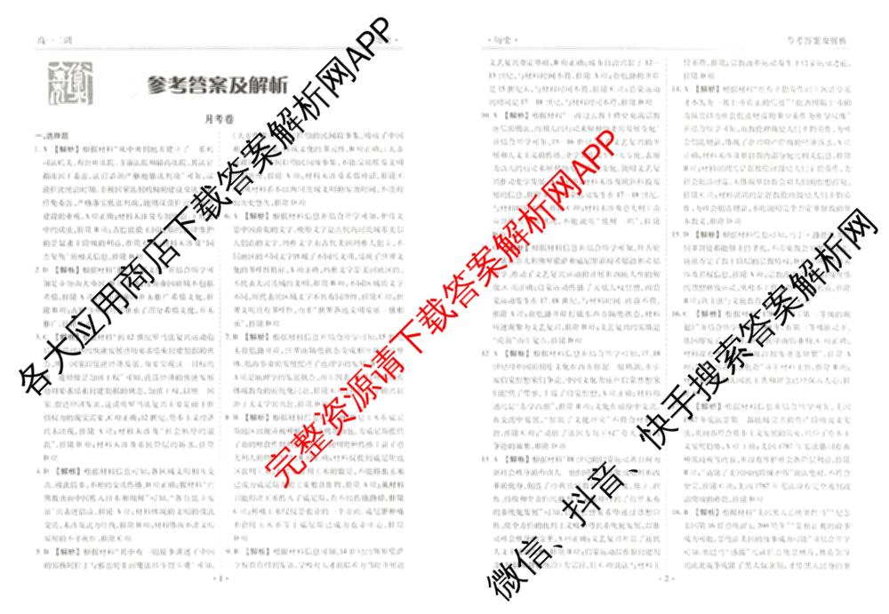 衡水金卷先享题月考卷2024-2025学年度下学期高一年级二调考试: 含政治 英语(人教版) 化学(人教版)试卷解析历史答案