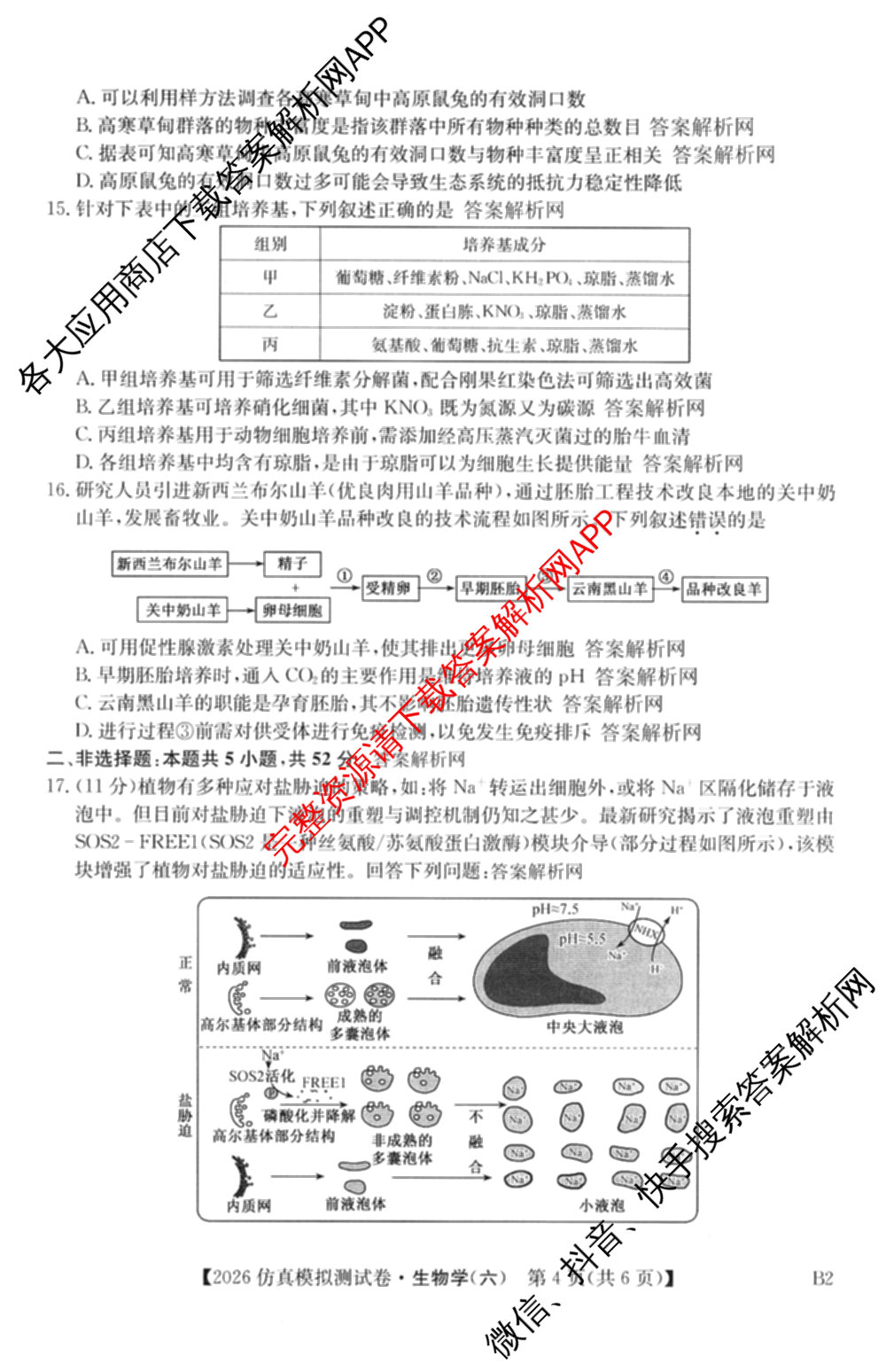 2026年全国高考仿真模拟测试卷(六)6试卷及答案汇总（含政治(河南) 地理(B1) 生物(B2)等）生物试题
