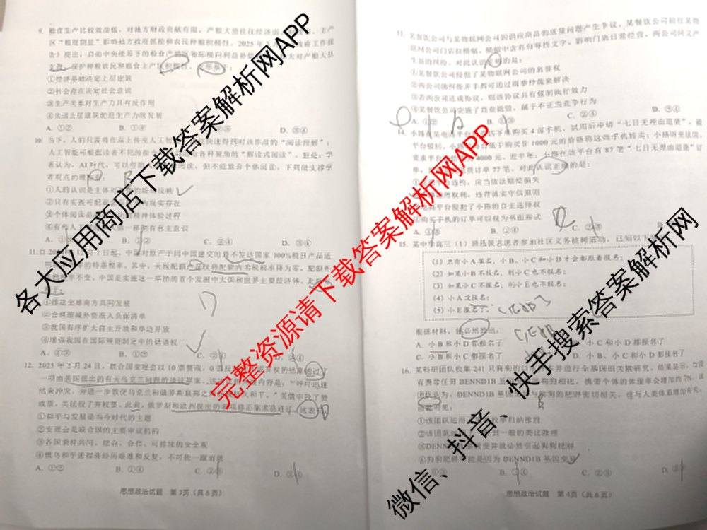 龙东十校联盟2025届高三联考4月试卷及答案汇总（9科全）政治试题