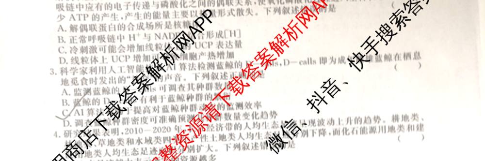 2026届高三总复习名师原创模拟(五)5各科答案及试卷（含政治(XS6JG)、化学(新S6J)、物理(CQX6)等39份）生物试题