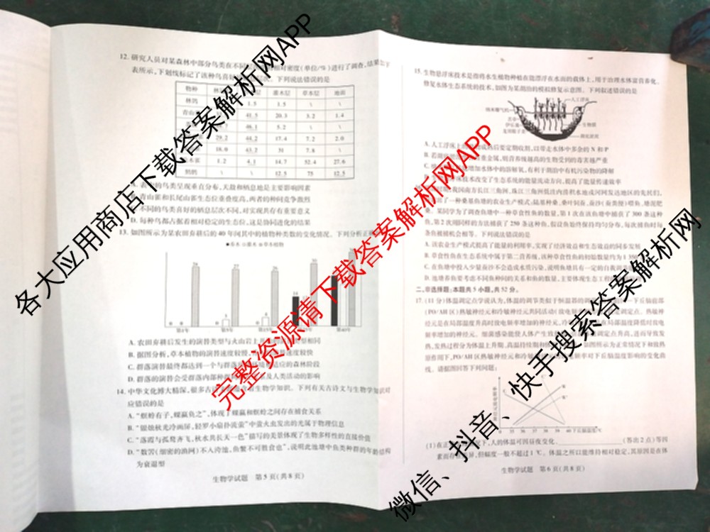 天一大联考2024-2025学年(上)高二年级期末考试各科答案及试卷（含英语(A卷) 政治(B卷) 地理(A)等）生物试题