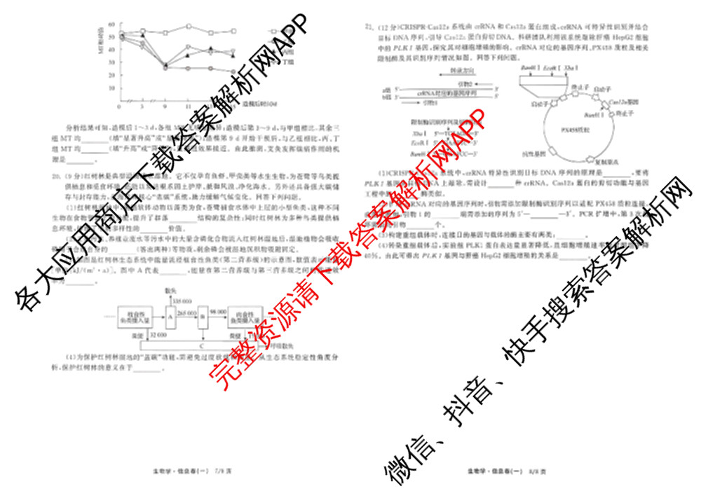 天舟高考衡中同卷2026年普通高等学校招生全国统一考试模拟信息卷(一)1试卷及答案汇总（24科全）生物试题