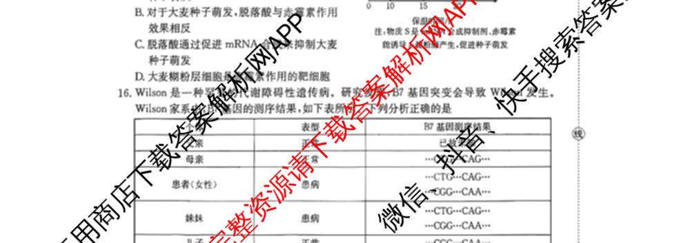 广东省2026届高三2月开学考试(2.26)各科答案及试卷（含政治、生物、地理等）生物试题