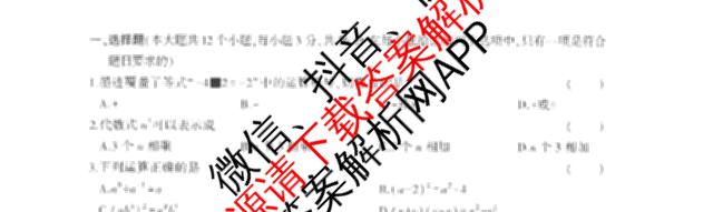 衡水臻卷2025年河北省初中学业水考试模拟试卷(一)各科答案及试卷（含数学 道德与法治 历史等）数学试题