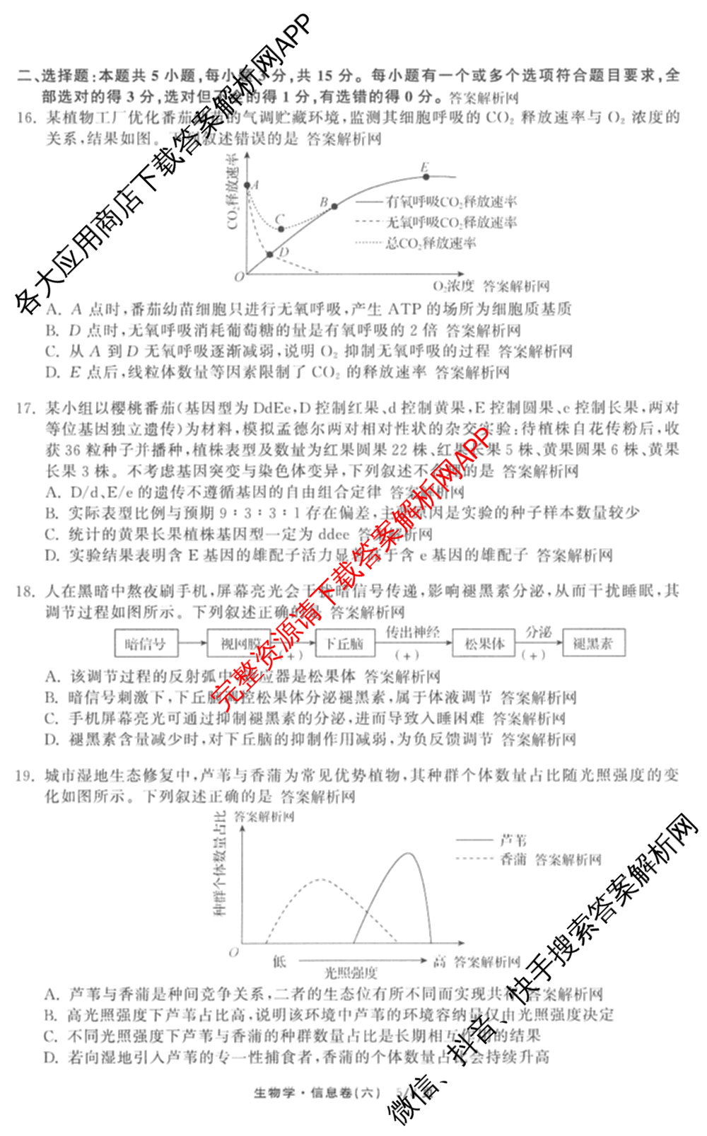 天舟高考衡中同卷2026年普通高等学校招生全国统一考试模拟信息卷(六)6试卷及答案汇总（含化学(山东版) 数学(无字母) 文综(新疆版)等）生物试题