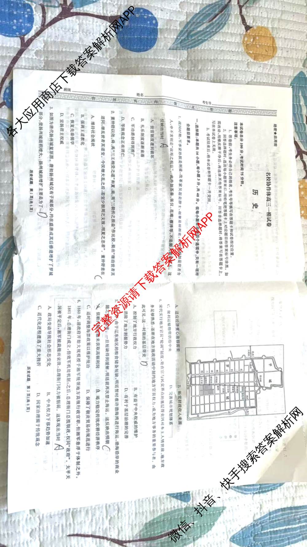 黑龙江2025年名校协作体高三一模试卷3月各科答案及试卷（含历史 物理 语文等）历史试题