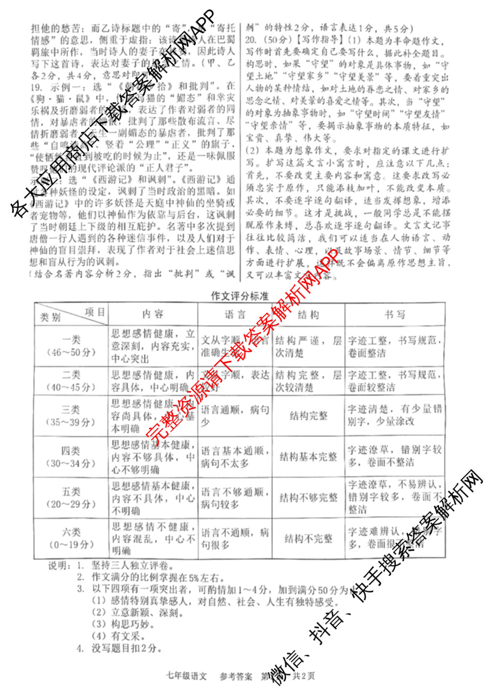 河南省2024-2025学年第一学期七年级期末名校联盟专用（含历史(部编版) 英语(人教版) 数学(人教版)等8份）语文答案