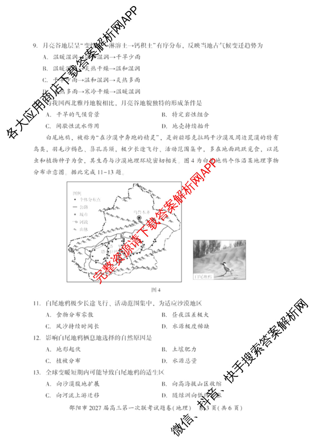 湖南省邵阳市2027届高三第一次联考试题卷(9.10)各科答案及试卷（含化学 政治 数学等9份）地理试题