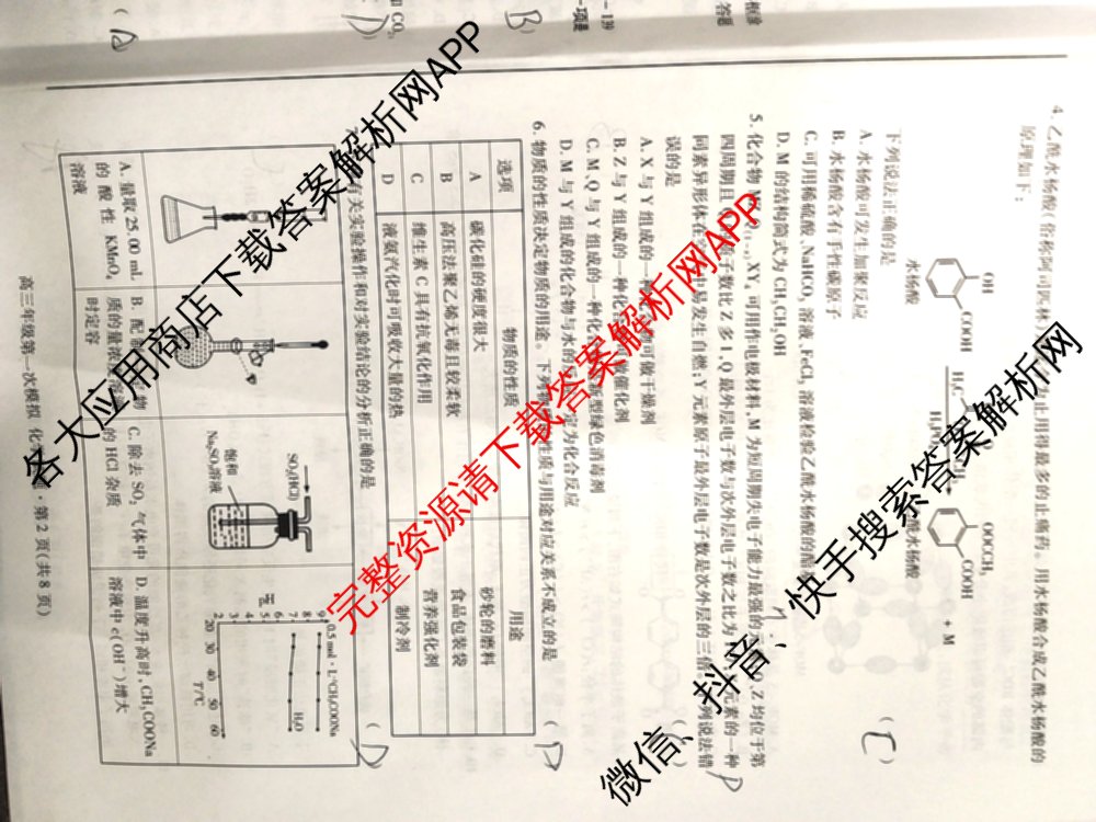 甘肃省2026年高三年级第一次模拟考试试题（含化学 历史 生物等）化学试题