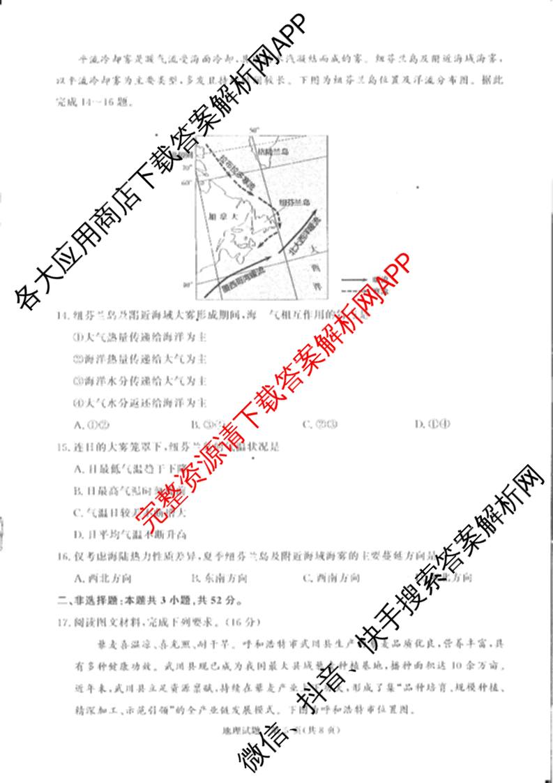 青桐鸣2025届普通高等学校招生全国统一考试青桐鸣大联考(高三)(11月)试卷及答案汇总（含语文、地理、物理等11份）地理试题
