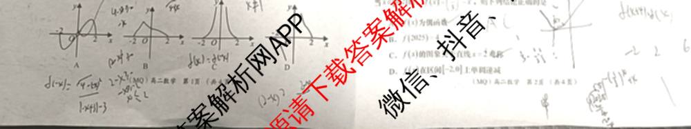 2024-2025学年度第二学期周期学业能力评鉴高二(6.26): 含历史、化学(MQ)、地理试卷解析数学试题