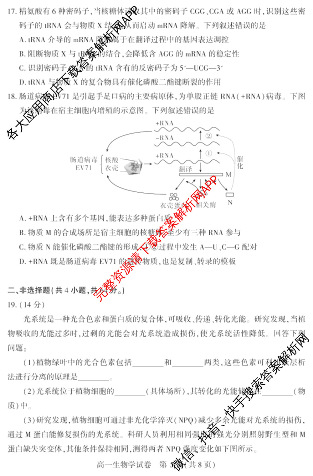 潜江市2024-2025年七月高一期末统一调研测试各科答案及试卷(已更新化学 语文 历史等9份)生物试题