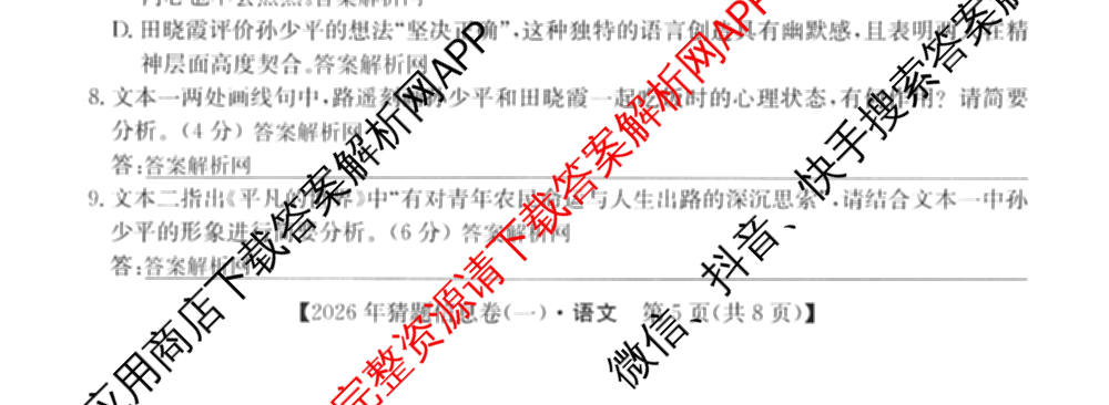2026年普通高等学校招生全国统一考试猜题信息卷(一)1各科答案及试卷（含物理(AH) 语文 化学(FJ)等）语文试题