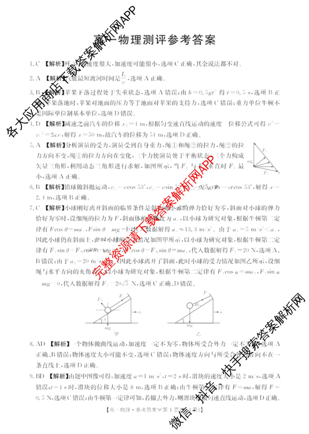 河北邢台市卓越联盟2025-2026学年高一测评(同心倒三角)（含化学 数学 地理等）物理答案