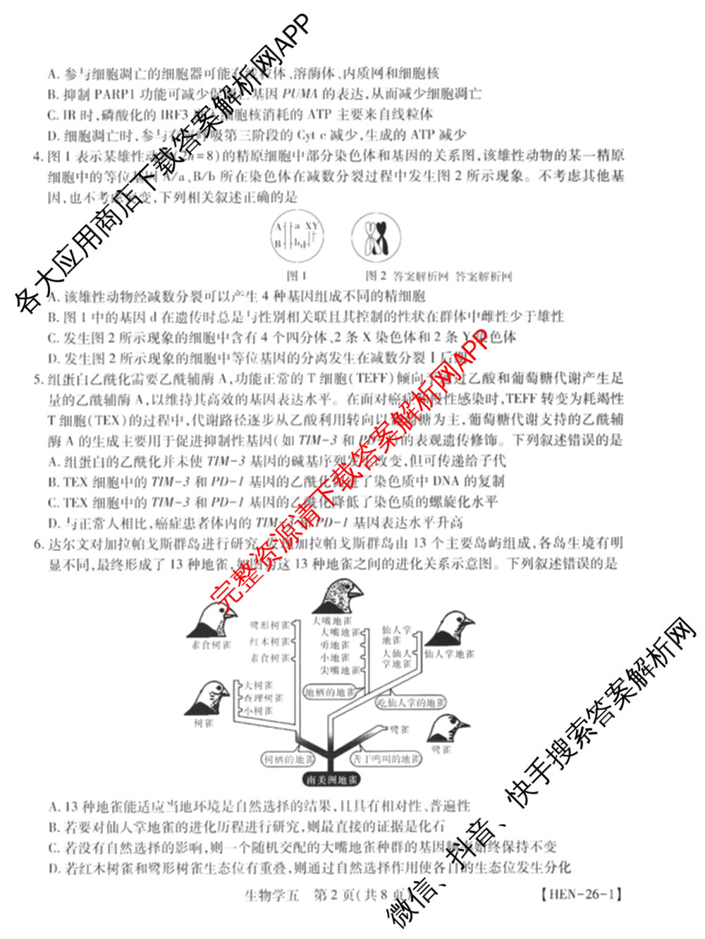2026届智慧上进名校学术联盟高考模拟信息卷&冲刺卷&预测卷(五)5（含历史(HN) 生物(SX) 语文(26-1)等）生物试题