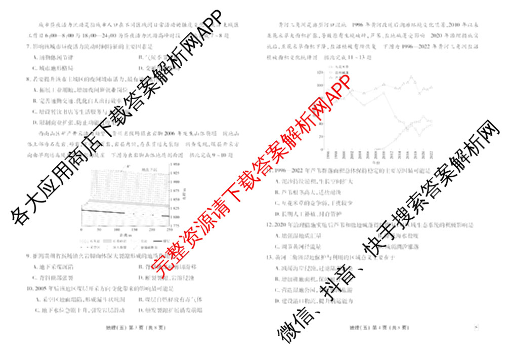 衡水金卷先享题2026年学科素养评价练(五)5各科答案及试卷（含政治(AH)【安徽四川甘肃专版】 物理(HN)【湖南专版】 生物(山东专版)等）地理试题