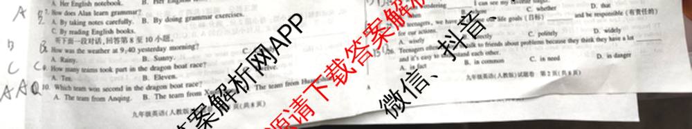 安徽省2025-2026学年九年级上学期教学质量调研(一)A卷(无标题)试卷及答案汇总: 含化学、数学(沪科版)、物理(沪科版)试卷解析英语试题