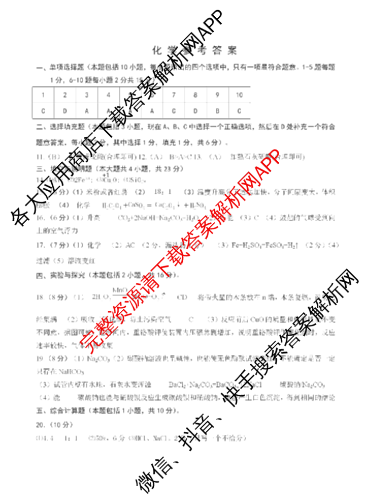 江西省吉安市十校联盟2023-2024学年九年级第二学期期中联考各科答案及试卷（含英语 语文 历史等）化学答案