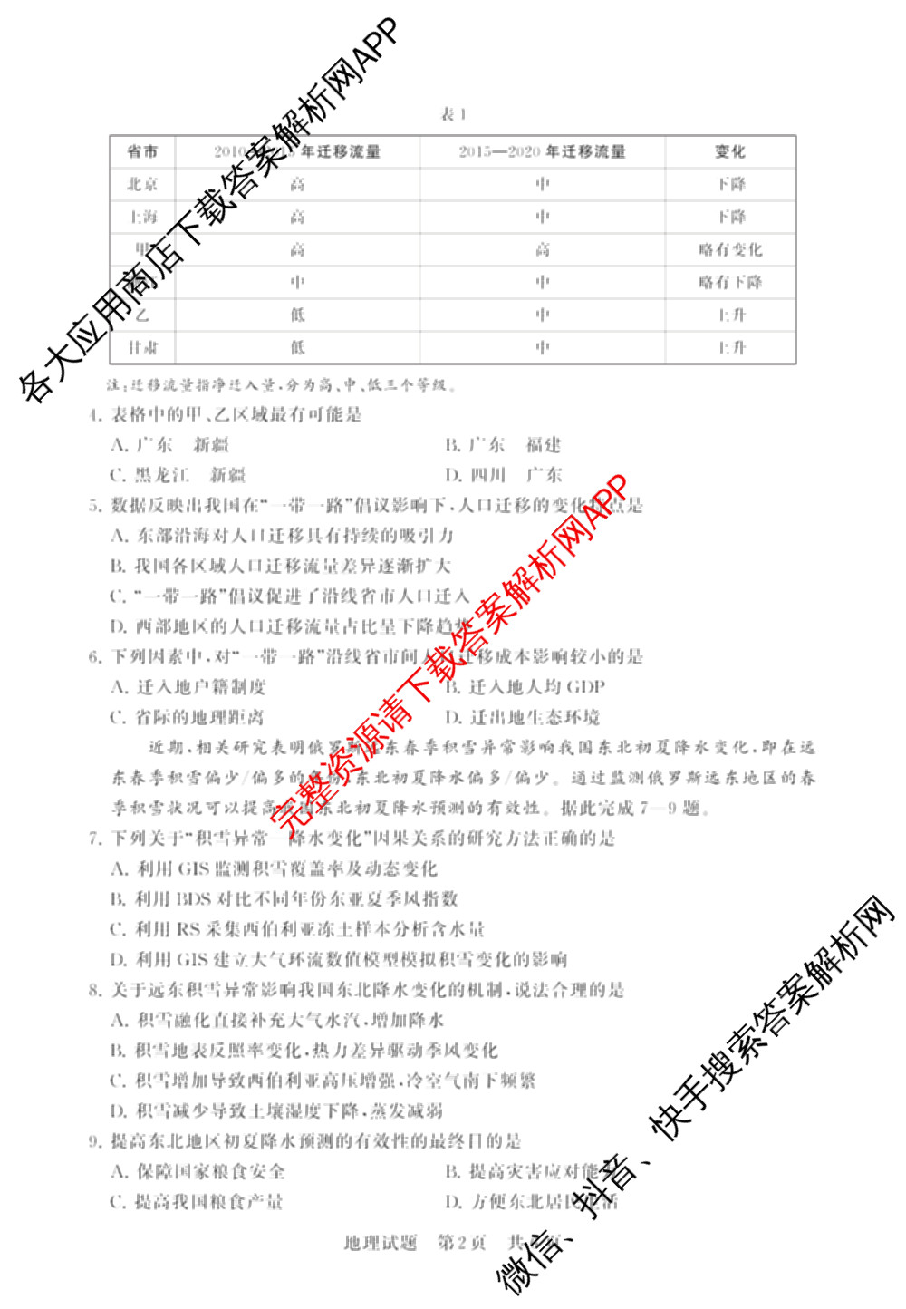 2025届高三部分重点中学3月联合测评(T8联考)(第二次八省联考)(已更新化学(HBZB)、历史(SXZB)、语文等25份)地理试题