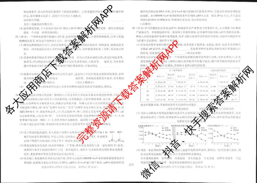 王后雄2024年普通高等学校招生全国统一考试预测卷各科答案及试卷（含语文(安徽专版)、政治(重庆专版)、历史(福建专版)等144份）理综试题