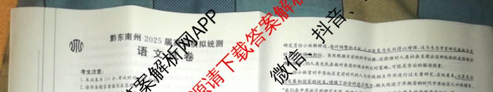黔东南州2025届高三模拟统测(374C): 含政治 语文 英语试卷解析语文试题