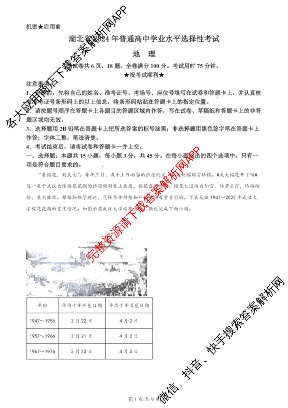 2024年高考真题(新高考)(已更新生物(山东卷) 数学(新课标II卷) 物理(河北卷)等108份)地理试题