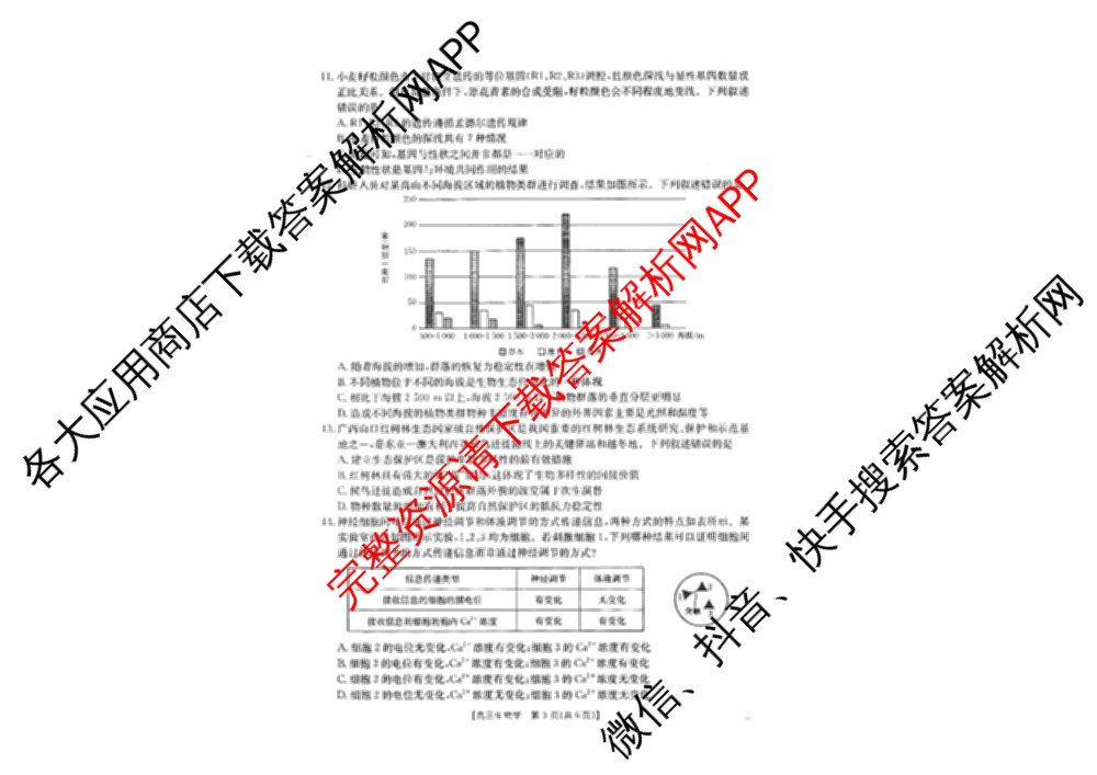 广西2026届高三开学考试(8.6)各科答案及试卷(已更新物理 语文 地理等9份)生物试题