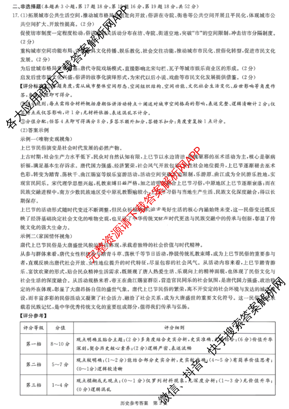湖南省长郡中学2026届高三三模(无标题)各科答案及试卷（含政治、化学、历史等）历史答案