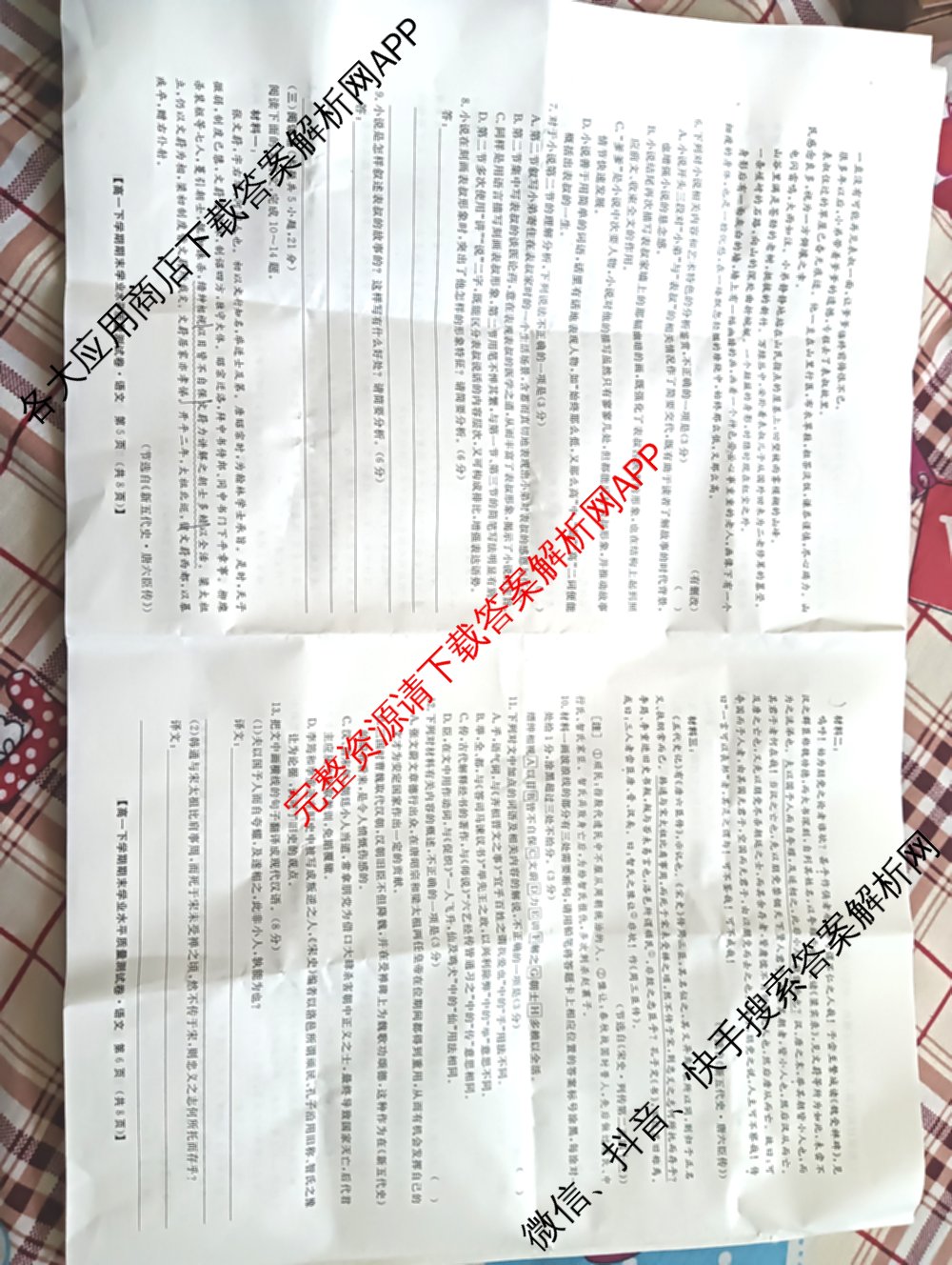 甘肃省五校2024-2025学年高一下学期期末学业水平质量测试卷各科答案及试卷（9科全）语文试题