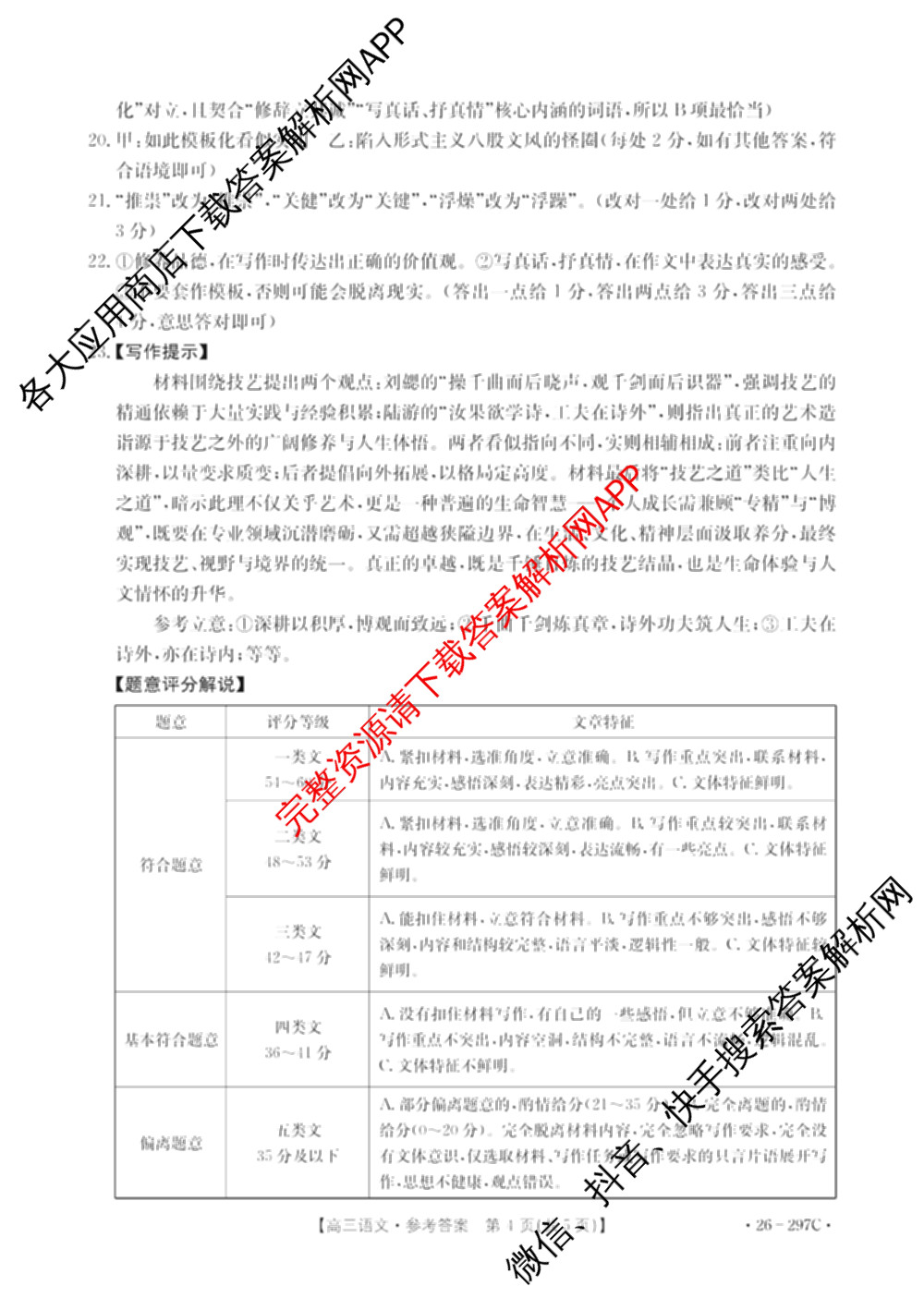 山西省运城市2026年高考考前模拟测试高三(2026.03)各科答案及试卷（含日语、政治、历史等）语文答案