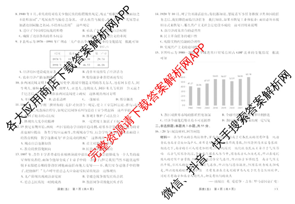 衡水金卷先享题2026年学科素养评价练(五)5各科答案及试卷（含政治(AH)【安徽四川甘肃专版】 物理(HN)【湖南专版】 生物(山东专版)等）历史试题