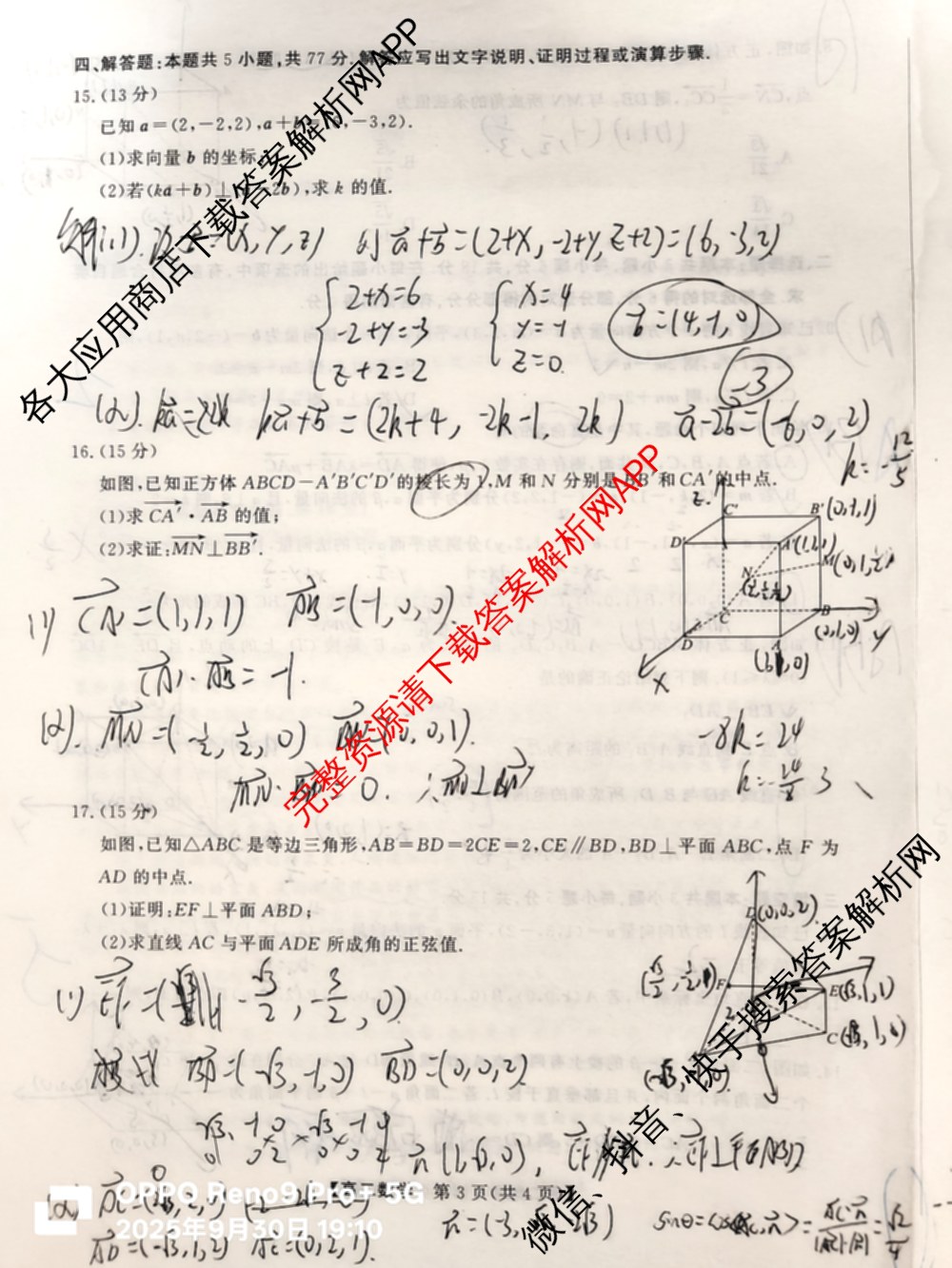 陕西省2025年~2026年度高二第一次考试(9月)试卷及答案汇总（含地理、化学、数学等）数学试题