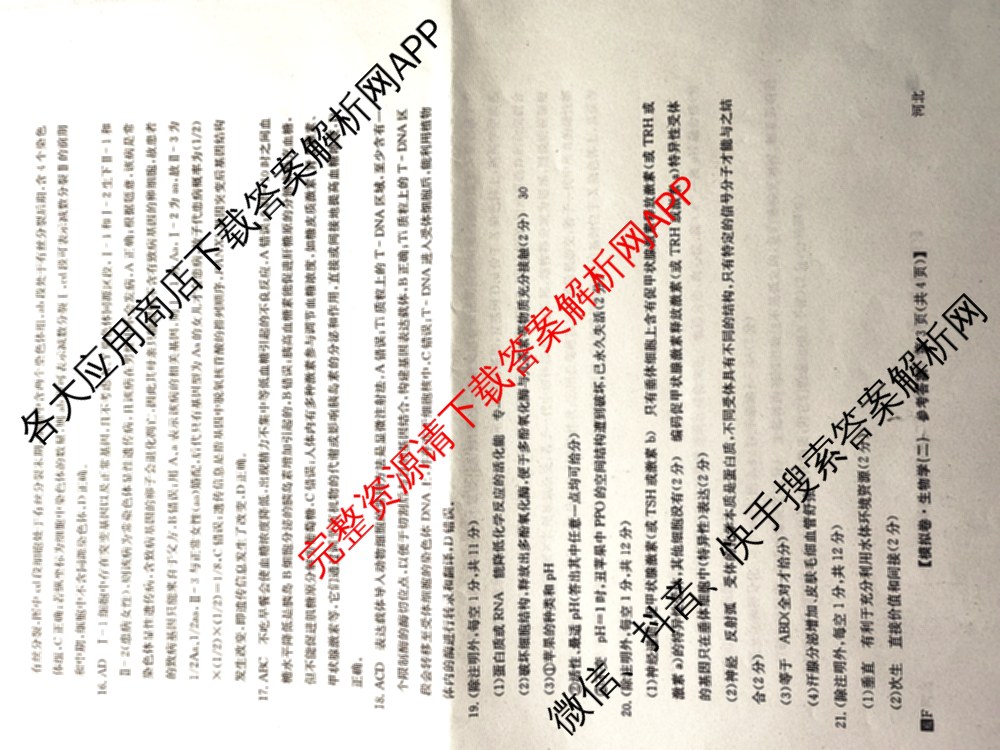 2026年普通高等学校招生全国统一考试仿真模拟卷(二)2（含生物(F2)、物理(F1)、政治(F2)等）生物答案