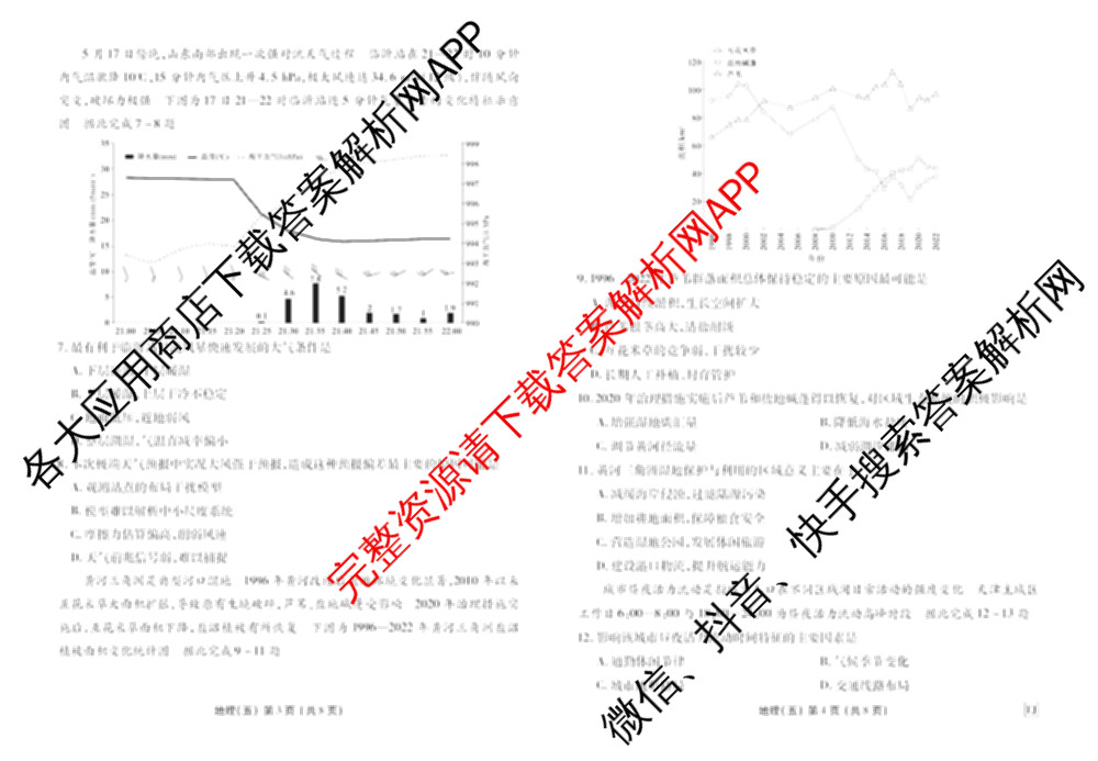 衡水金卷先享题2026年学科素养评价练(五)5各科答案及试卷（含政治(AH)【安徽四川甘肃专版】 物理(HN)【湖南专版】 生物(山东专版)等）地理试题