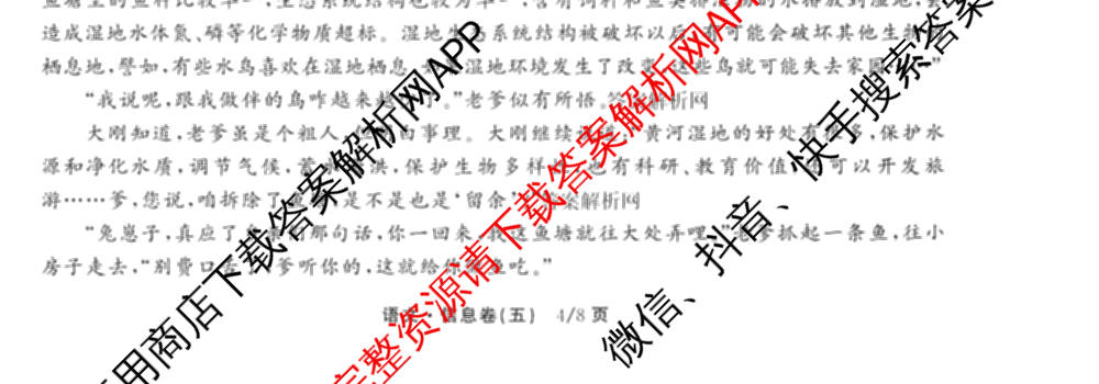 天舟高考衡中同卷2026年普通高等学校招生全国统一考试模拟信息卷(五)5试卷及答案汇总（含历史(WY)、地理(WY)、物理(无字母)等）语文试题