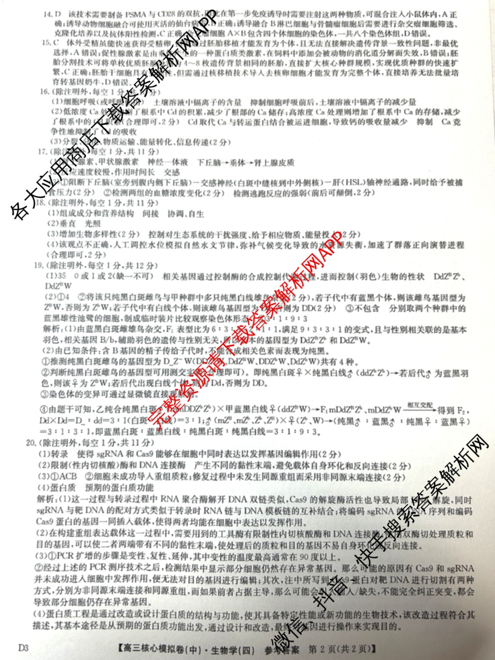 九师联盟2025~2026学年高三核心模拟卷(中)(四)试卷及答案汇总（36科全）生物答案