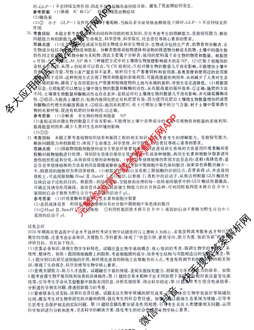 2024年高考真题(新高考)(已更新生物(山东卷) 数学(新课标II卷) 物理(河北卷)等108份)生物答案