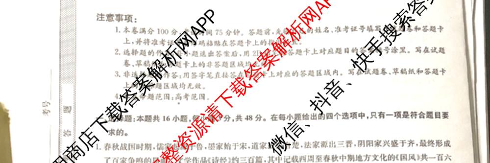 九师联盟2024~2025学年高三核心模拟卷(中)(二)2（含历史 地理(D4) 数学等29份）历史试题