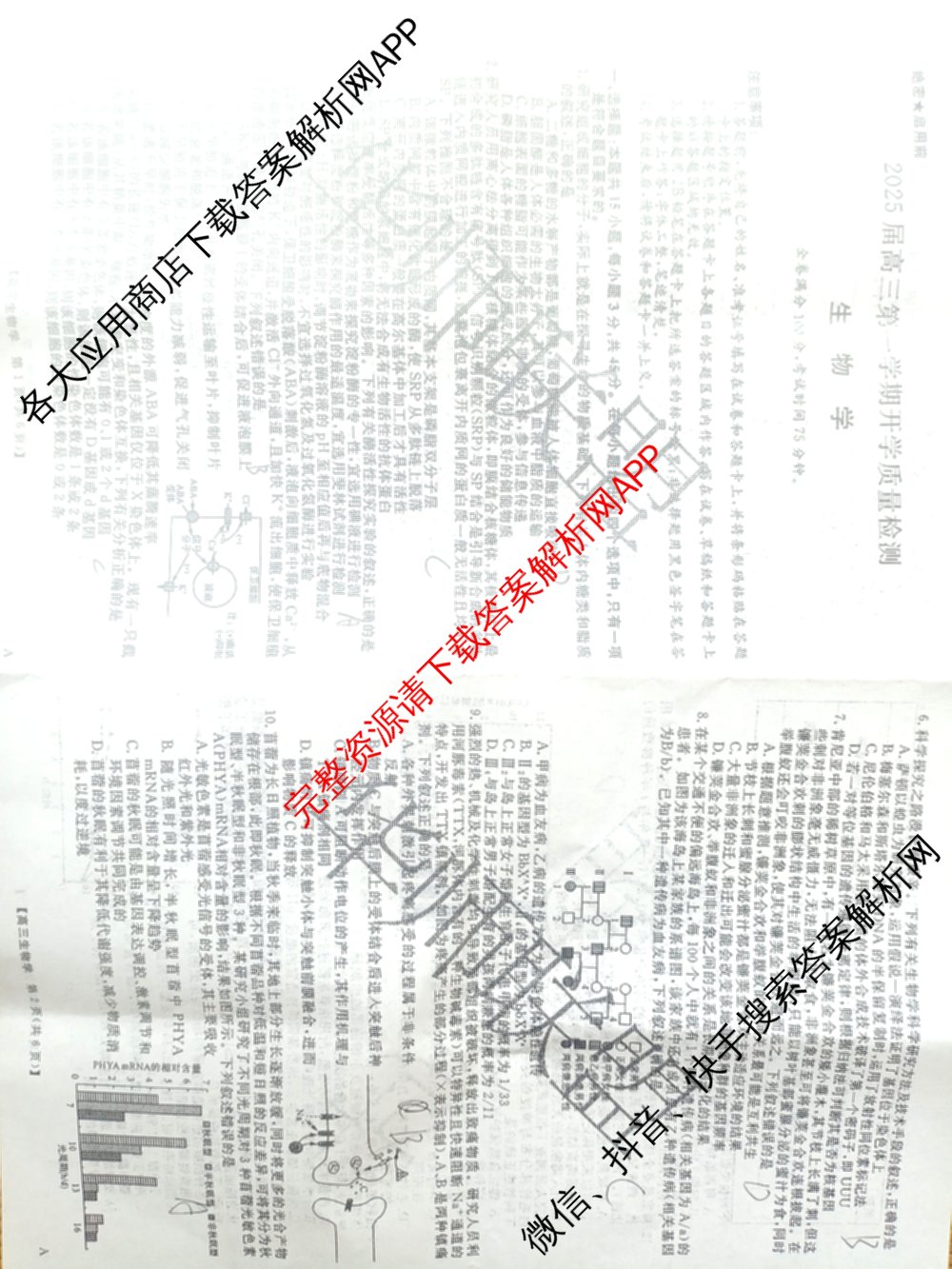 华师联盟2025届高三第一学期开学质量检测试卷及答案汇总（9科全）生物试题