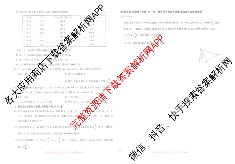 王后雄2024年普通高等学校招生全国统一考试预测卷各科答案及试卷（含语文(安徽专版)、政治(重庆专版)、历史(福建专版)等144份）数学试题