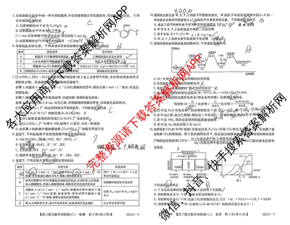 甘肃省临洮二中2026届能力提升训练卷(二)(6251C-2)（含英语、数学、政治等9份）化学试题