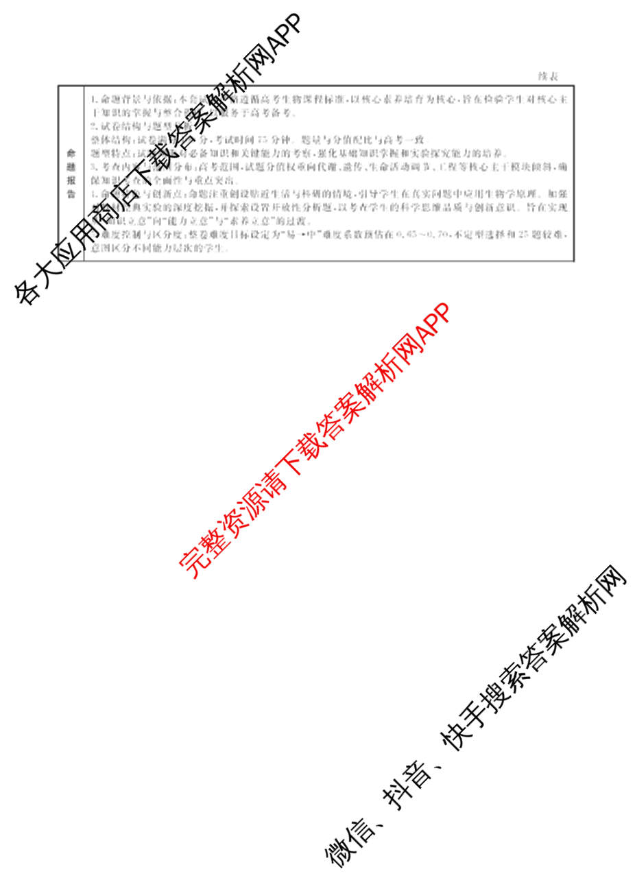 辽宁名校联盟2026届高三试卷4月(标题高三科目试卷)（含历史 地理 政治等9份）生物答案