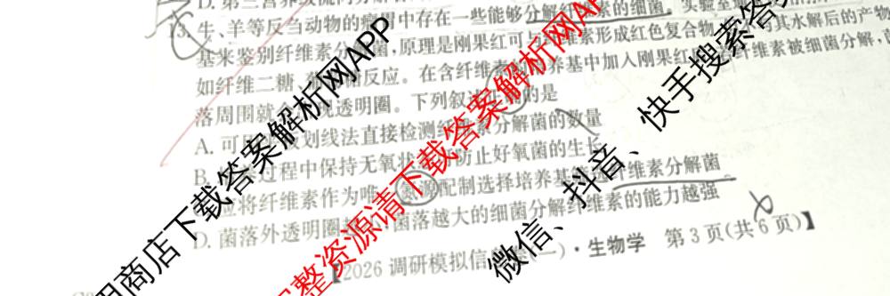 2026届全国高考调研模拟信息卷(一)1各科答案及试卷（含生物(C4) 生物(C2) 物理(C1)等）生物试题